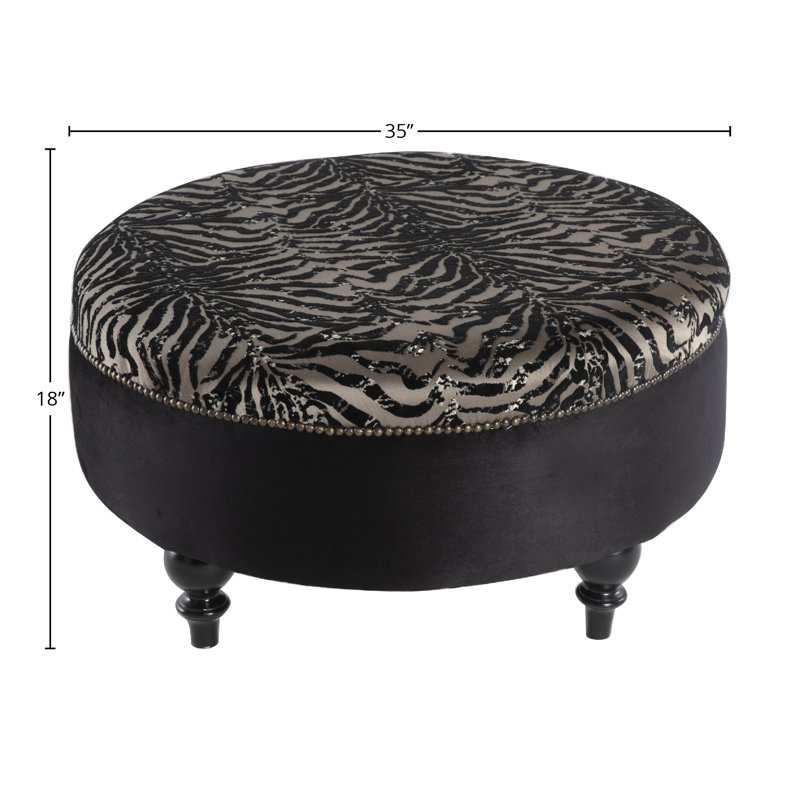 Rosdorf Park Gaze 35" Wide Round Animal Print Cocktail Ottoman, Black